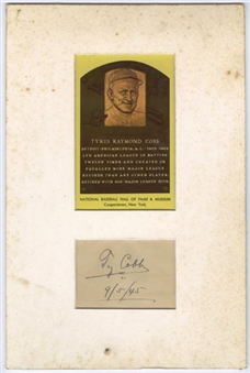 Ty Cobb Signed Cut Signature w/HOF Postcard